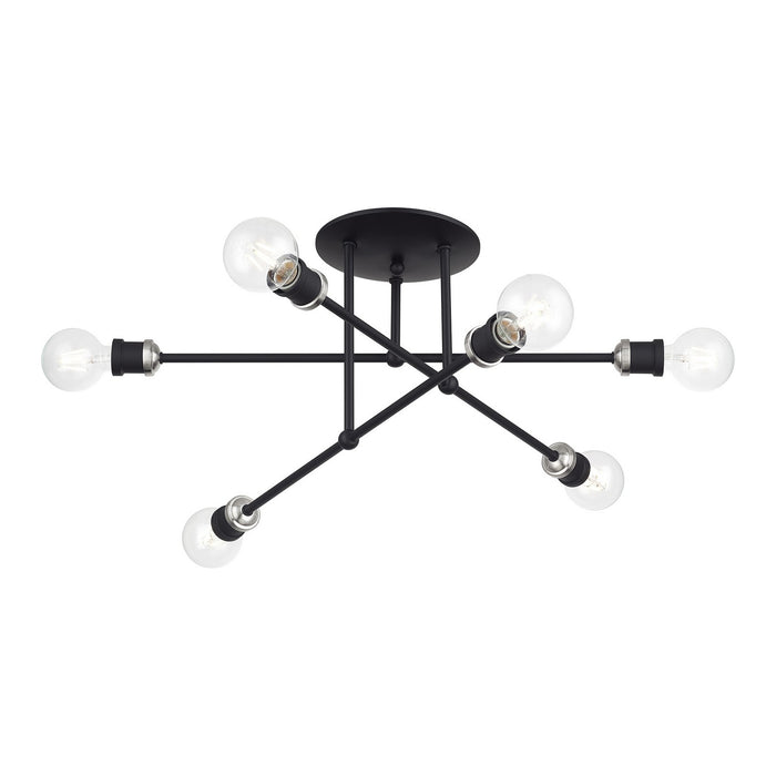 Livex Lighting - 47178-04 - Six Light Semi-Flush Mount - Delacroix - Black with Brushed Nickel