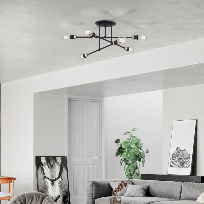 Livex Lighting - 47178-04 - Six Light Semi-Flush Mount - Delacroix - Black with Brushed Nickel