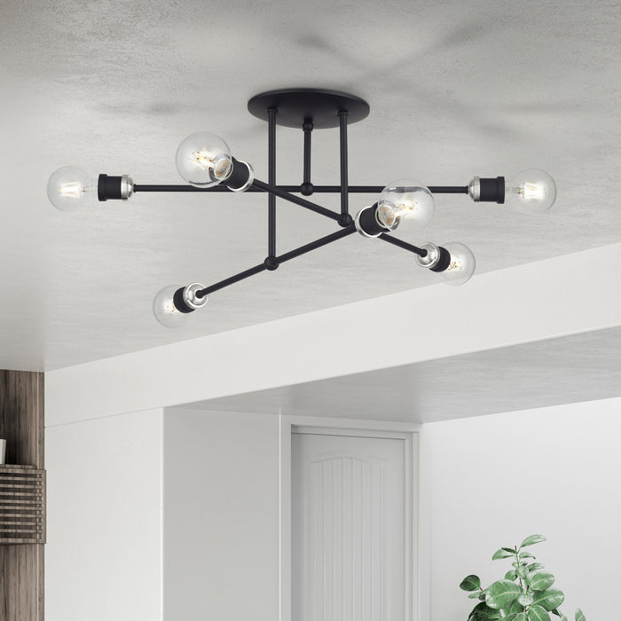 Livex Lighting - 47178-04 - Six Light Semi-Flush Mount - Delacroix - Black with Brushed Nickel