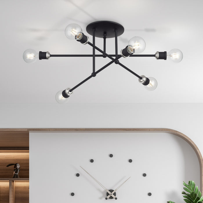 Livex Lighting - 47178-04 - Six Light Semi-Flush Mount - Delacroix - Black with Brushed Nickel