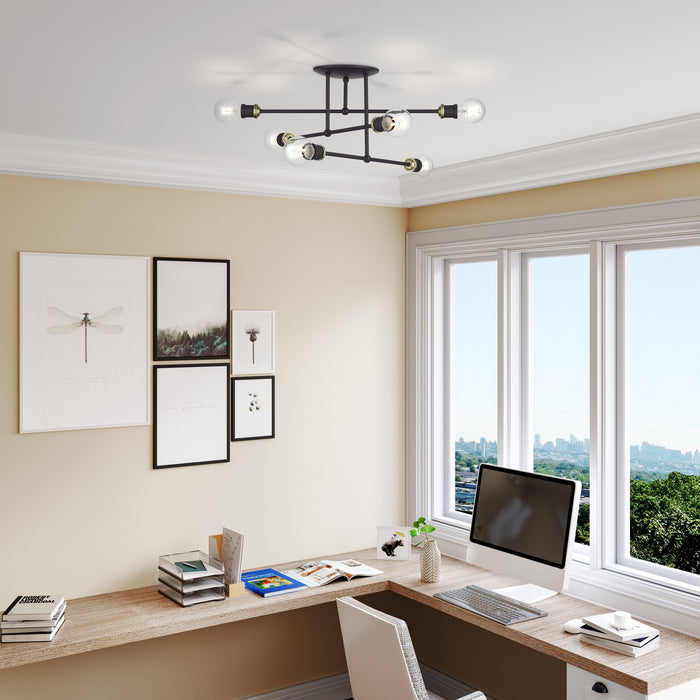 Livex Lighting - 47178-07 - Six Light Semi-Flush Mount - Delacroix - Bronze with Antique Brass