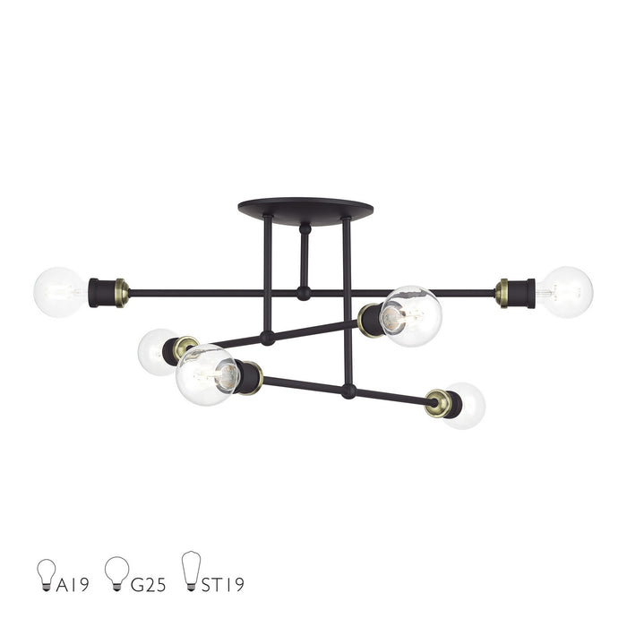 Livex Lighting - 47178-07 - Six Light Semi-Flush Mount - Delacroix - Bronze with Antique Brass