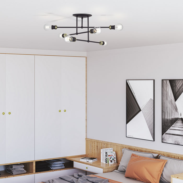 Livex Lighting - 47178-07 - Six Light Semi-Flush Mount - Delacroix - Bronze with Antique Brass