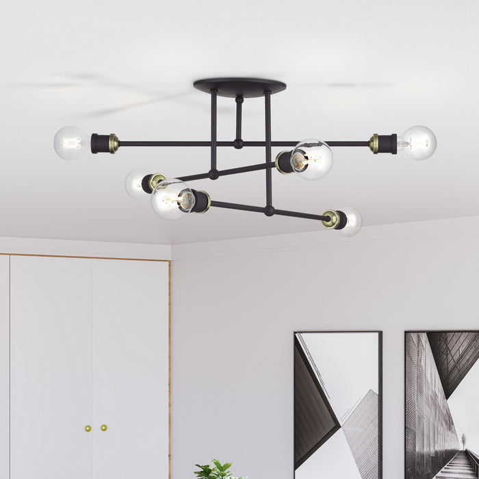 Livex Lighting - 47178-07 - Six Light Semi-Flush Mount - Delacroix - Bronze with Antique Brass