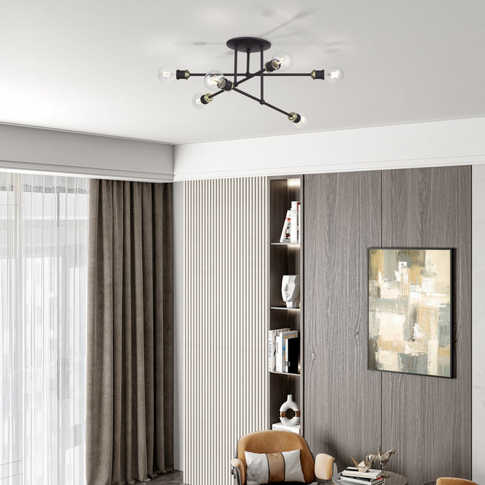 Livex Lighting - 47178-07 - Six Light Semi-Flush Mount - Delacroix - Bronze with Antique Brass