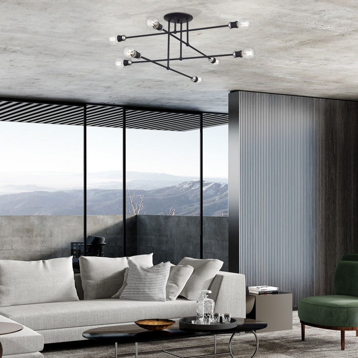 Livex Lighting - 47179-04 - Eight Light Semi-Flush Mount - Delacroix - Black with Brushed Nickel