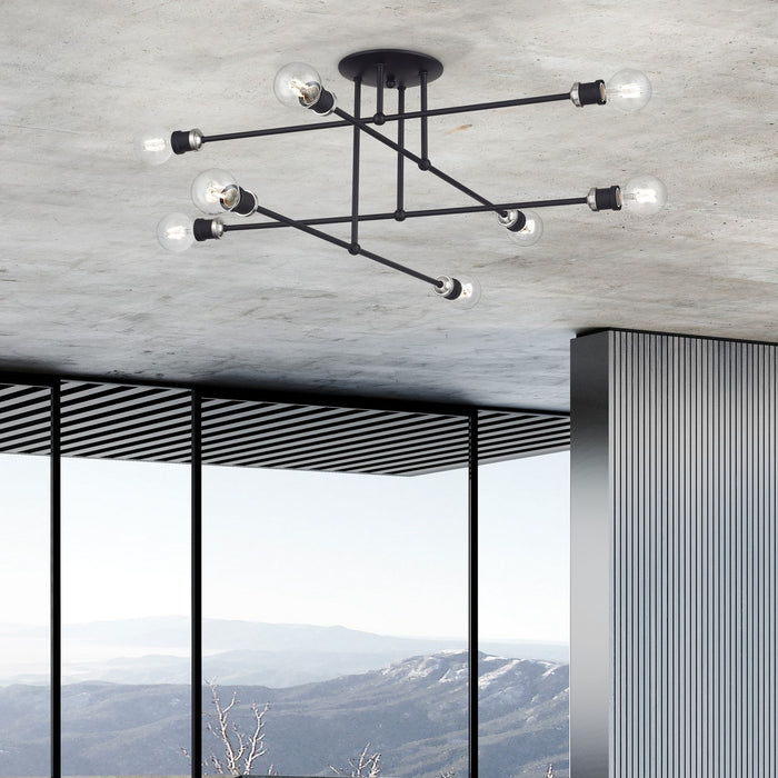 Livex Lighting - 47179-04 - Eight Light Semi-Flush Mount - Delacroix - Black with Brushed Nickel