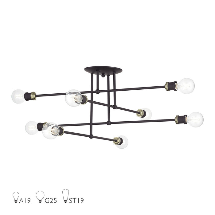 Livex Lighting - 47179-07 - Eight Light Semi-Flush Mount - Delacroix - Bronze with Antique Brass