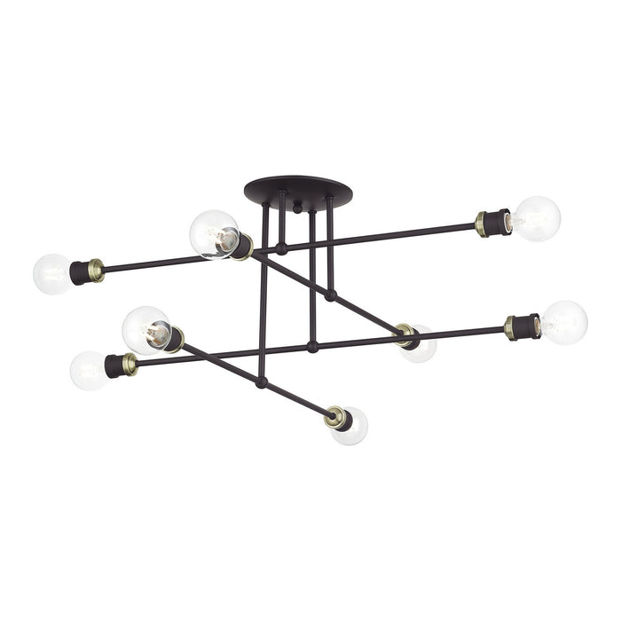 Livex Lighting - 47179-07 - Eight Light Semi-Flush Mount - Delacroix - Bronze with Antique Brass