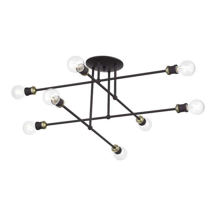 Livex Lighting - 47179-07 - Eight Light Semi-Flush Mount - Delacroix - Bronze with Antique Brass