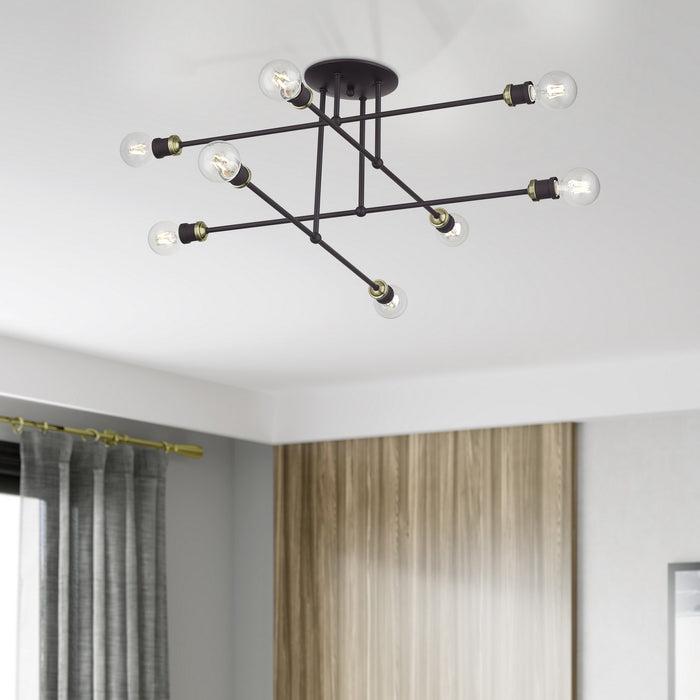 Livex Lighting - 47179-07 - Eight Light Semi-Flush Mount - Delacroix - Bronze with Antique Brass
