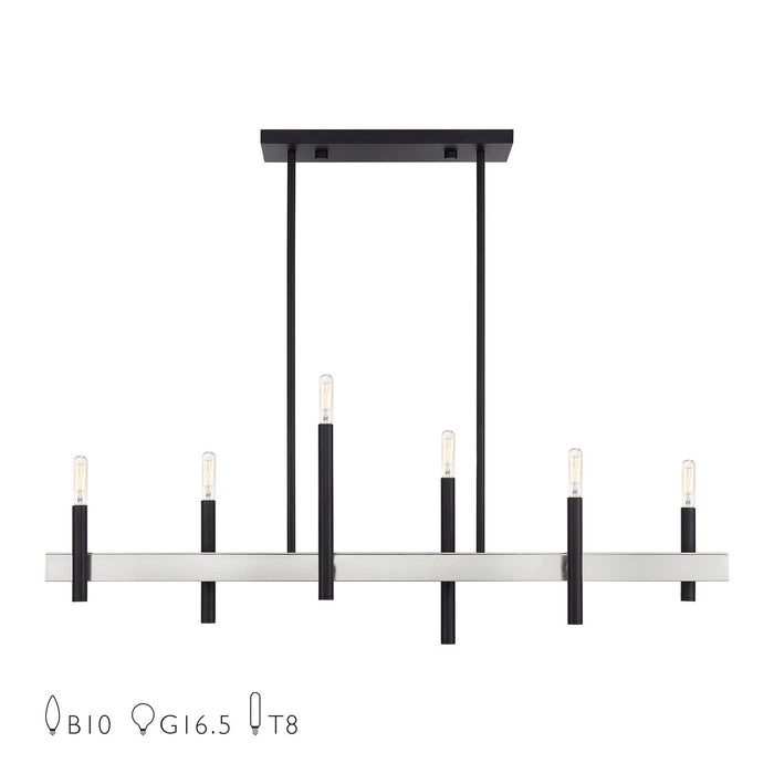 Livex Lighting - 49336-04 - Six Light Linear Chandelier - Denmark - Black with Brushed Nickel