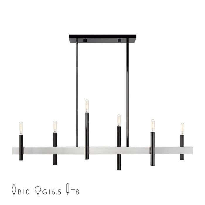 Livex Lighting - 49336-46 - Six Light Linear Chandelier - Denmark - Black Chrome with Brushed Nickel