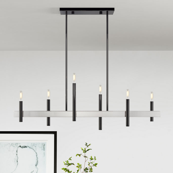 Livex Lighting - 49336-46 - Six Light Linear Chandelier - Denmark - Black Chrome with Brushed Nickel