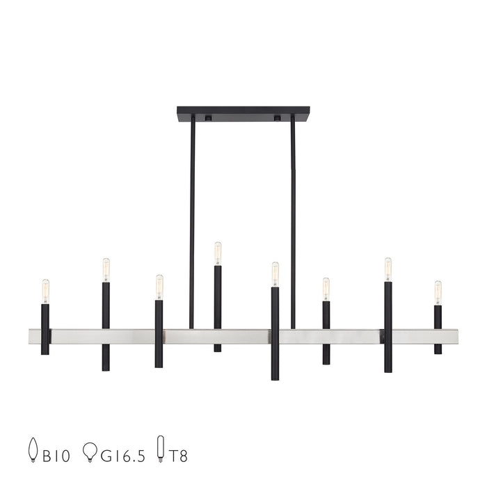 Livex Lighting - 49338-04 - Eight Light Linear Chandelier - Denmark - Black with Brushed Nickel