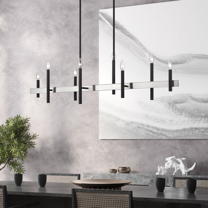 Livex Lighting - 49338-04 - Eight Light Linear Chandelier - Denmark - Black with Brushed Nickel