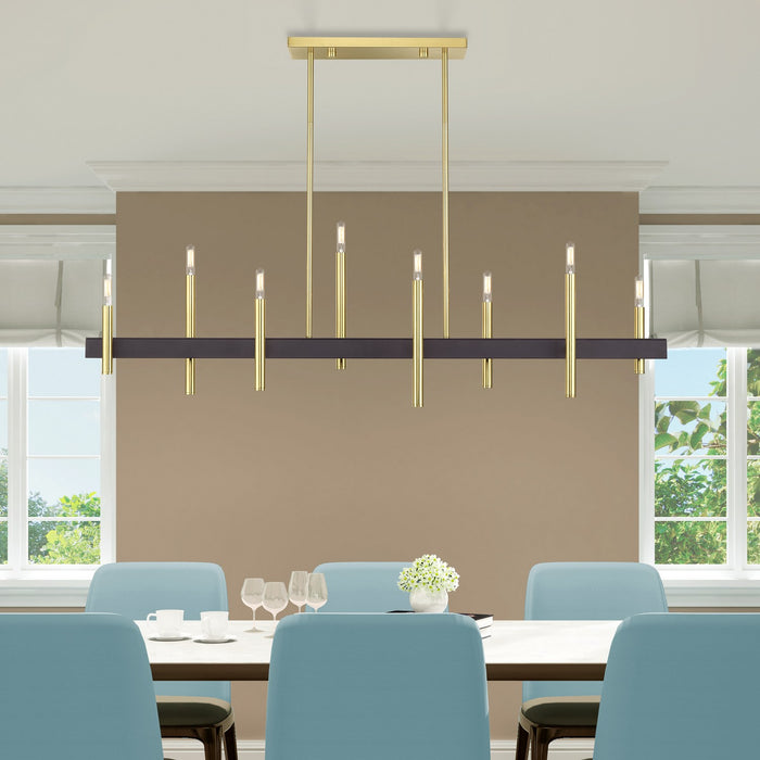 Livex Lighting - 49338-12 - Eight Light Linear Chandelier - Denmark - Satin Brass with Bronze