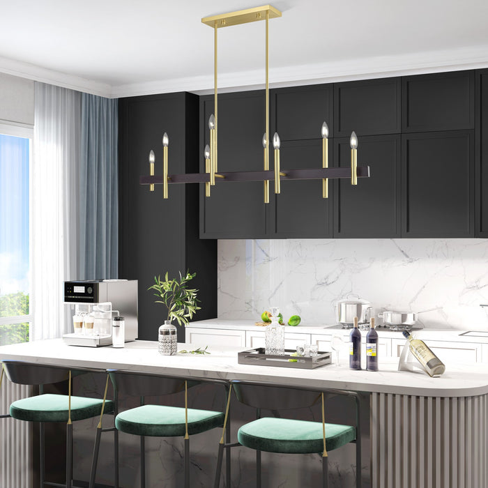 Livex Lighting - 49338-12 - Eight Light Linear Chandelier - Denmark - Satin Brass with Bronze