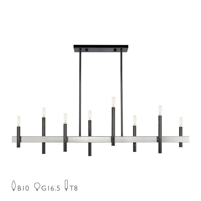 Livex Lighting - 49338-46 - Eight Light Linear Chandelier - Denmark - Black Chrome with Brushed Nickel