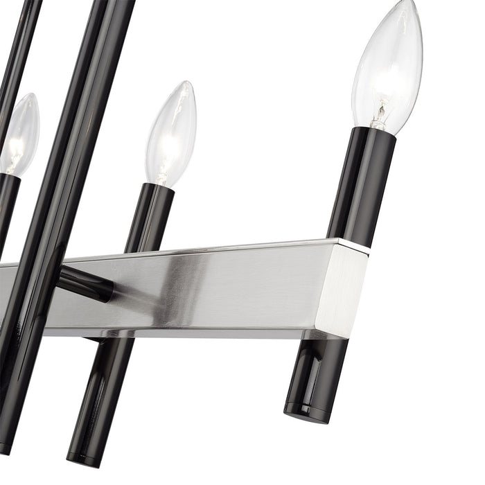 Livex Lighting - 49338-46 - Eight Light Linear Chandelier - Denmark - Black Chrome with Brushed Nickel