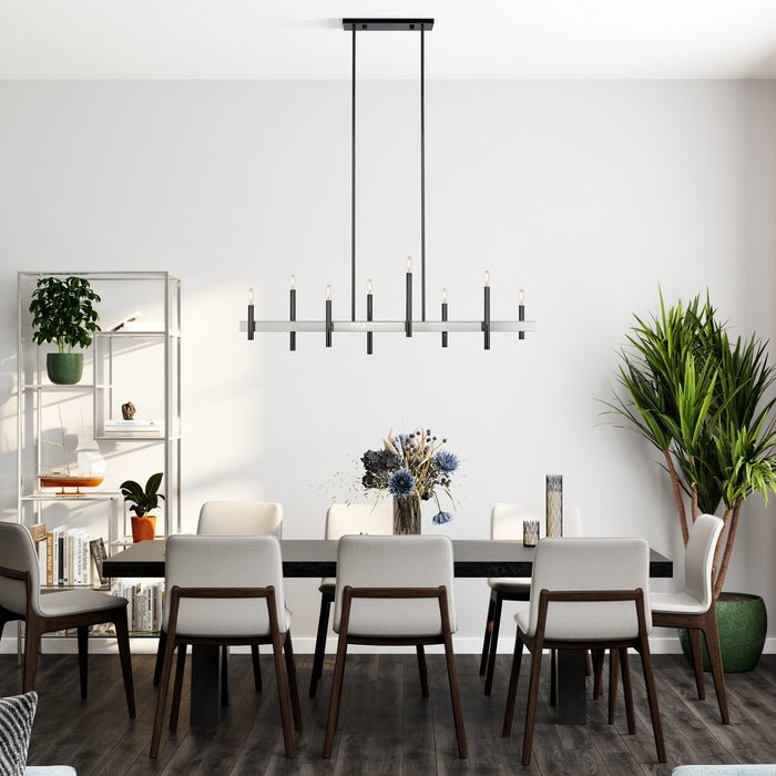 Livex Lighting - 49338-46 - Eight Light Linear Chandelier - Denmark - Black Chrome with Brushed Nickel