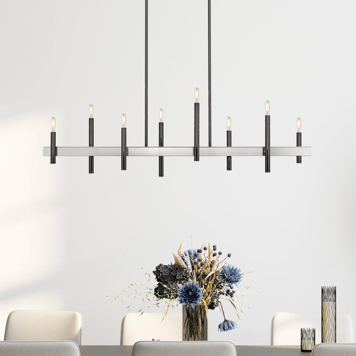 Livex Lighting - 49338-46 - Eight Light Linear Chandelier - Denmark - Black Chrome with Brushed Nickel
