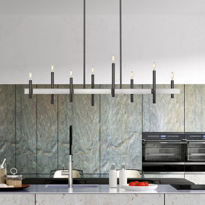 Livex Lighting - 49338-46 - Eight Light Linear Chandelier - Denmark - Black Chrome with Brushed Nickel