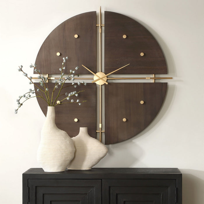 Uttermost - 06465 - Wall Clock - Walnut Elegance - Metallic Gold