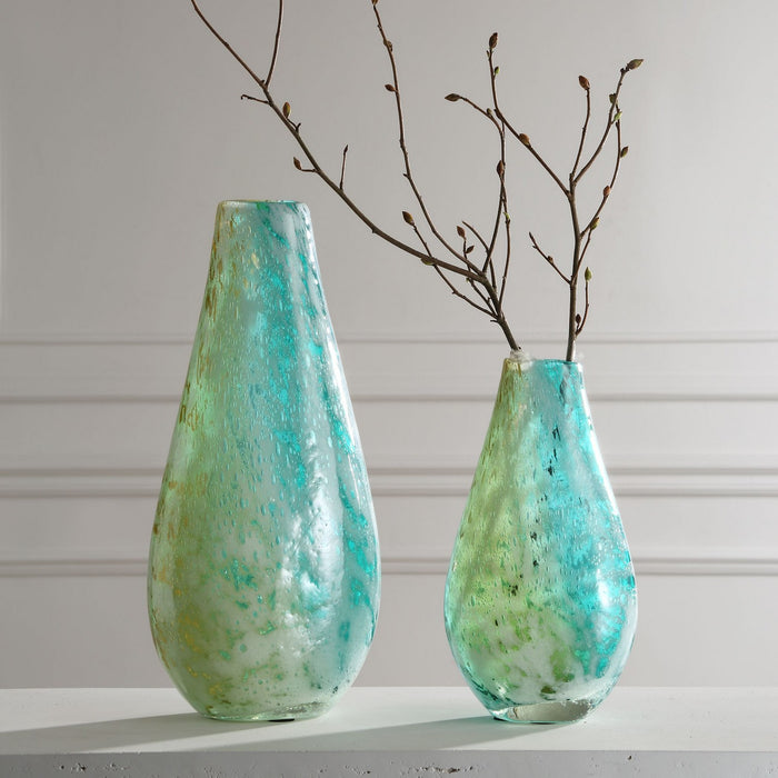 Uttermost - 18157 - Vases, S/2 - High Tide - Exquisite Teal, Amber, And Gold