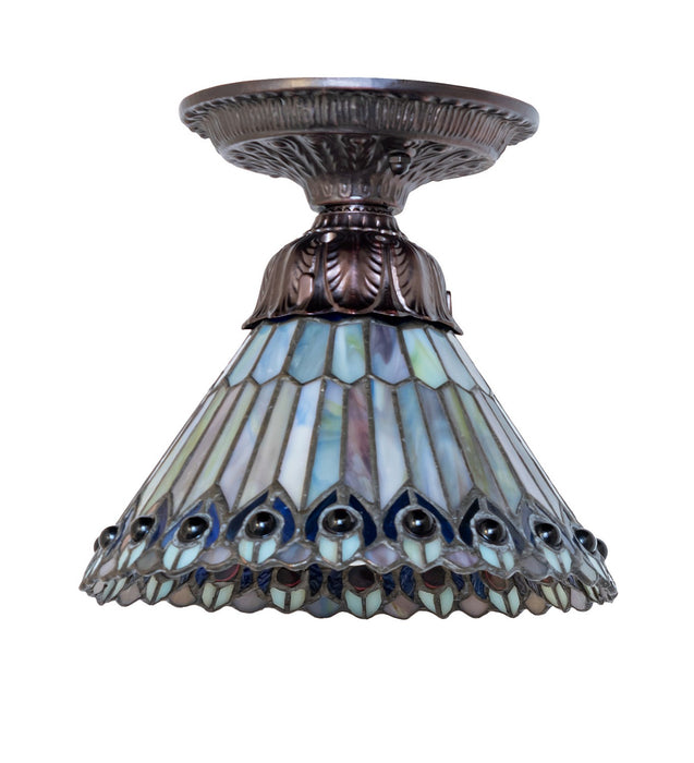 Meyda Tiffany - 276084 - One Light Flushmount - Tiffany Jeweled Peacock