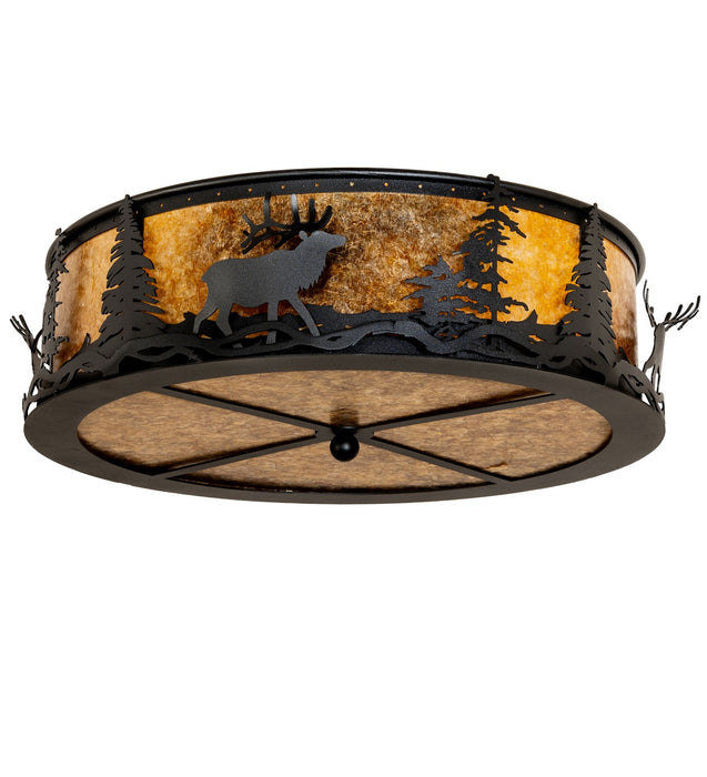 Meyda Tiffany - 270085 - Four Light Flushmount - Elk At Dusk - Textured Black