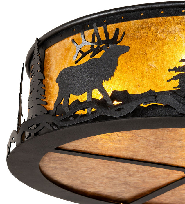 Meyda Tiffany - 270085 - Four Light Flushmount - Elk At Dusk - Textured Black