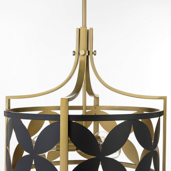 Quorum - 883-3-5980 - Three Light Pendant - Mariposa - Matte Black w/Aged Brass