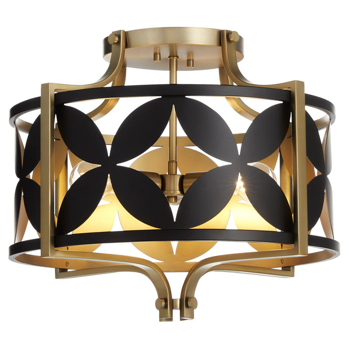 Quorum - 283-18-5980 - Three Light Semi Flush Mount - Mariposa - Matte Black w/Aged Brass