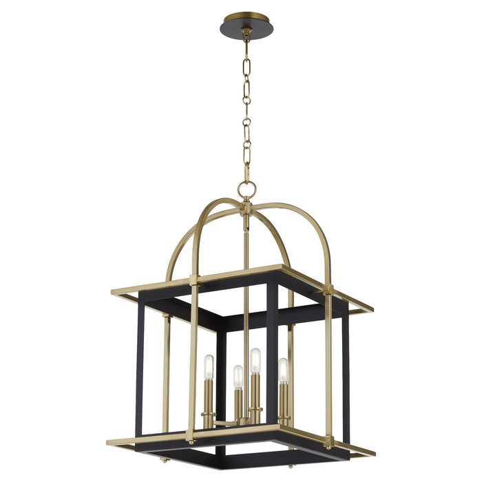 Quorum - 8216-4-5980 - Four Light Pendant - Moritz - Matte Black w/Aged Brass