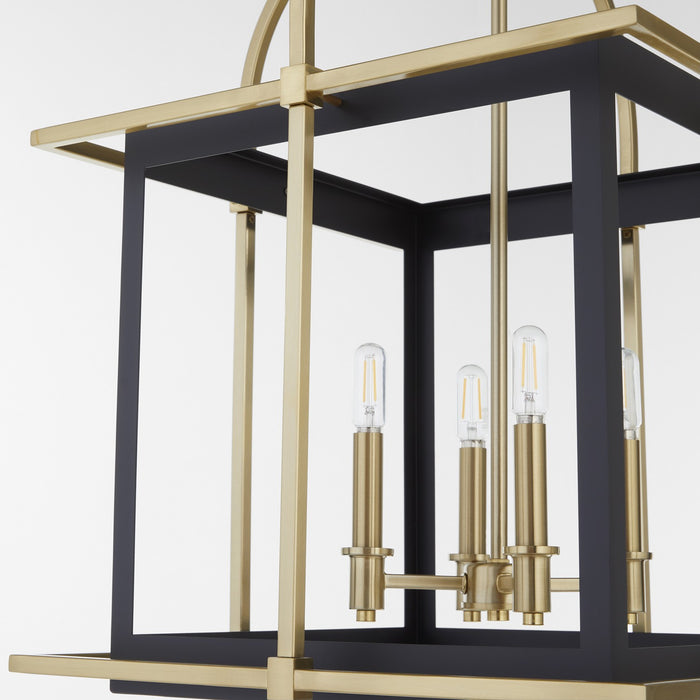 Quorum - 8216-4-5980 - Four Light Pendant - Moritz - Matte Black w/Aged Brass