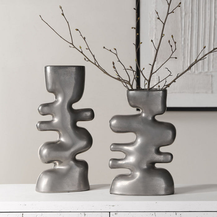 Uttermost - 18145 - Vases Set/2 - Free Flowing - Tarnished Nickel Glaze