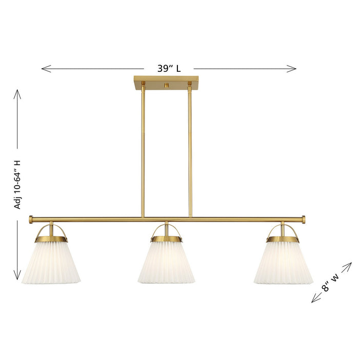 Meridian - M100125NB - Three Light Linear Chandelier - Natural Brass