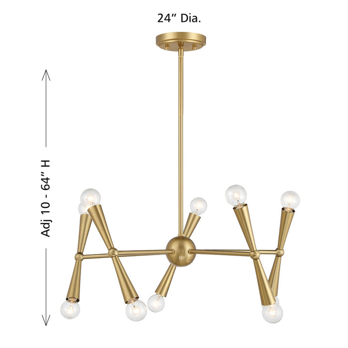 Meridian - M100128NB - Ten Light Chandelier - Natural Brass