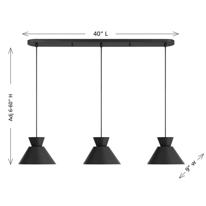 Meridian - M100134MBK - Three Light Linear Chandelier - Matte Black