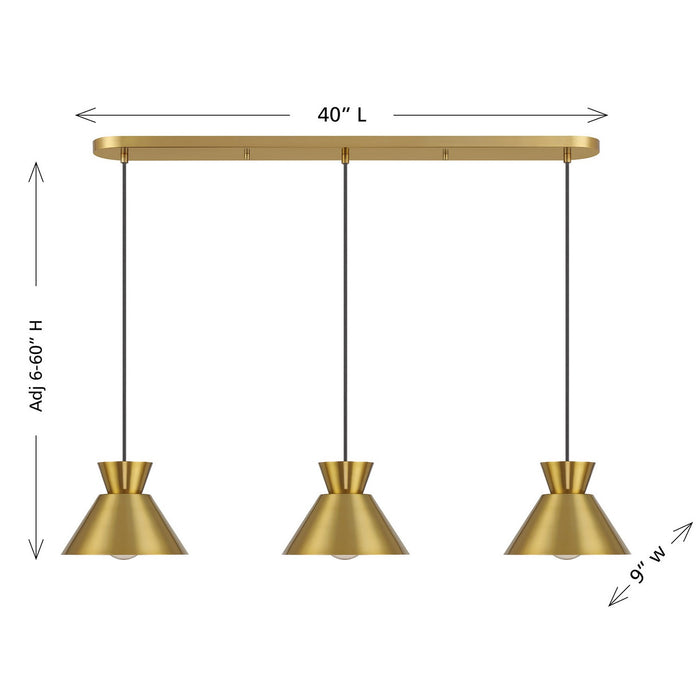 Meridian - M100134NB - Three Light Linear Chandelier - Natural Brass