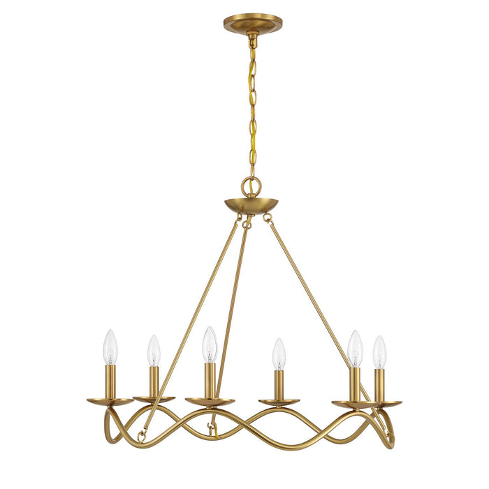 Meridian - M100137NB - Six Light Chandelier - Natural Brass