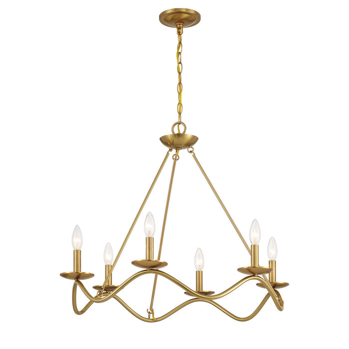 Meridian - M100137NB - Six Light Chandelier - Natural Brass