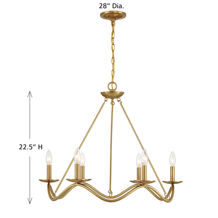 Meridian - M100137NB - Six Light Chandelier - Natural Brass