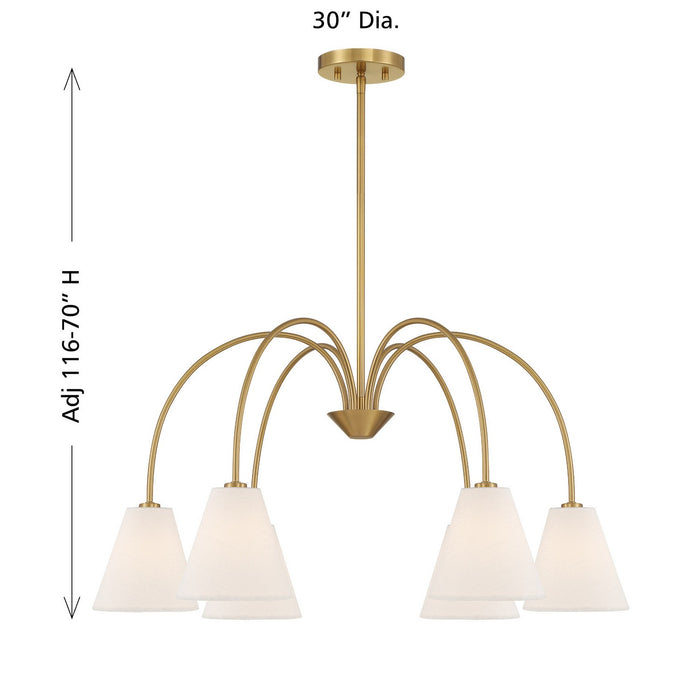 Meridian - M100138NB - Six Light Chandelier - Natural Brass