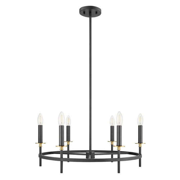 Meridian - M100140MBKNB - Six Light Chandelier - Matte Black and Natural Brass