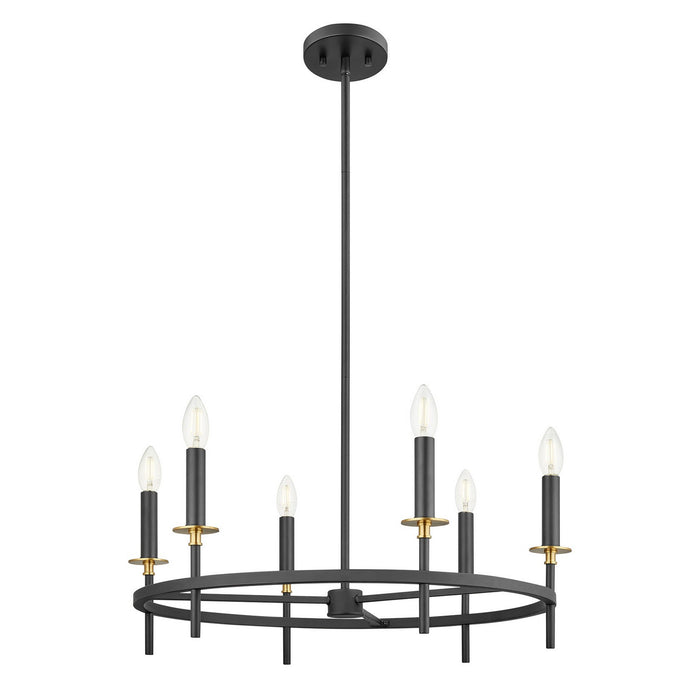 Meridian - M100140MBKNB - Six Light Chandelier - Matte Black and Natural Brass