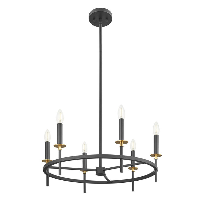 Meridian - M100140MBKNB - Six Light Chandelier - Matte Black and Natural Brass