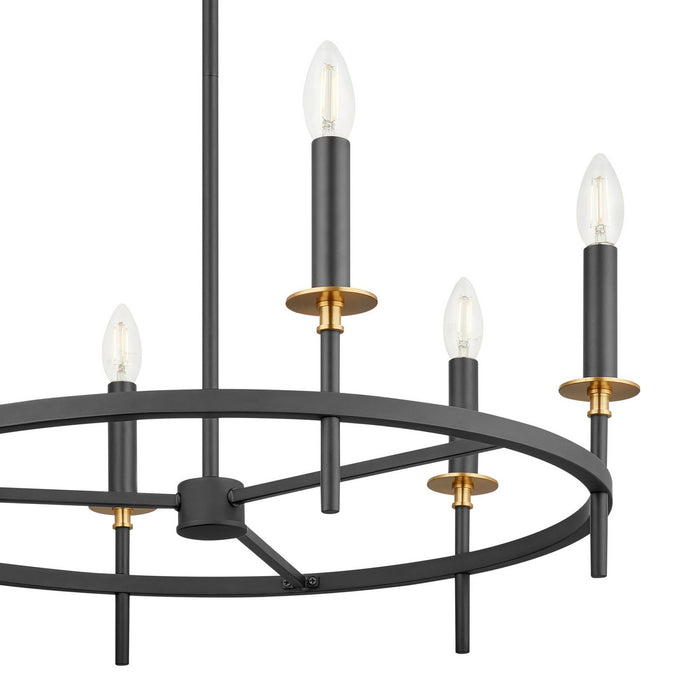 Meridian - M100140MBKNB - Six Light Chandelier - Matte Black and Natural Brass