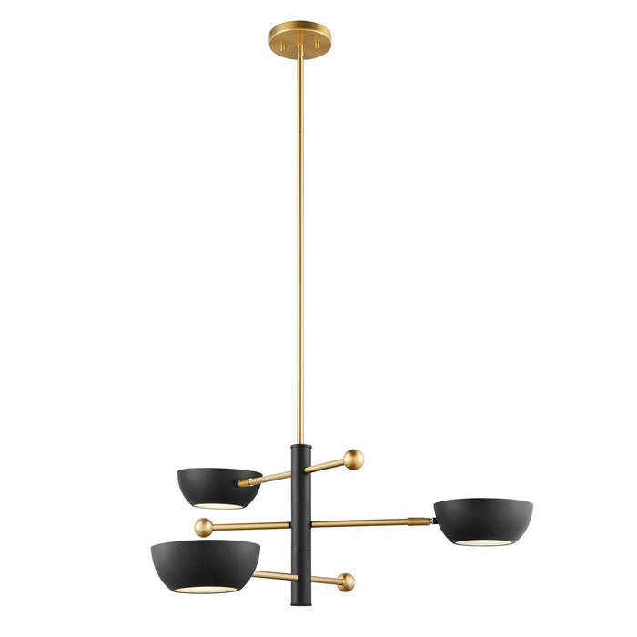 Meridian - M100143MBKNB - Three Light Chandelier - Matte Black and Natural Brass